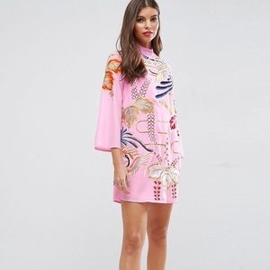 ASOS, Pink tunic kimono embroidered Mini Dress